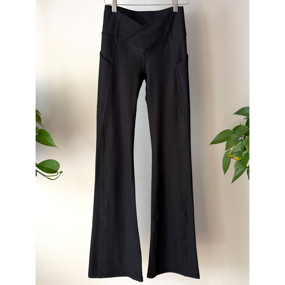 Fabletics Oasis Crossover High Waisted Rib Kick Flare Leggings